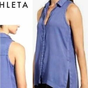 Athleta Tasmoo Blue button down tencel lyocell collared top